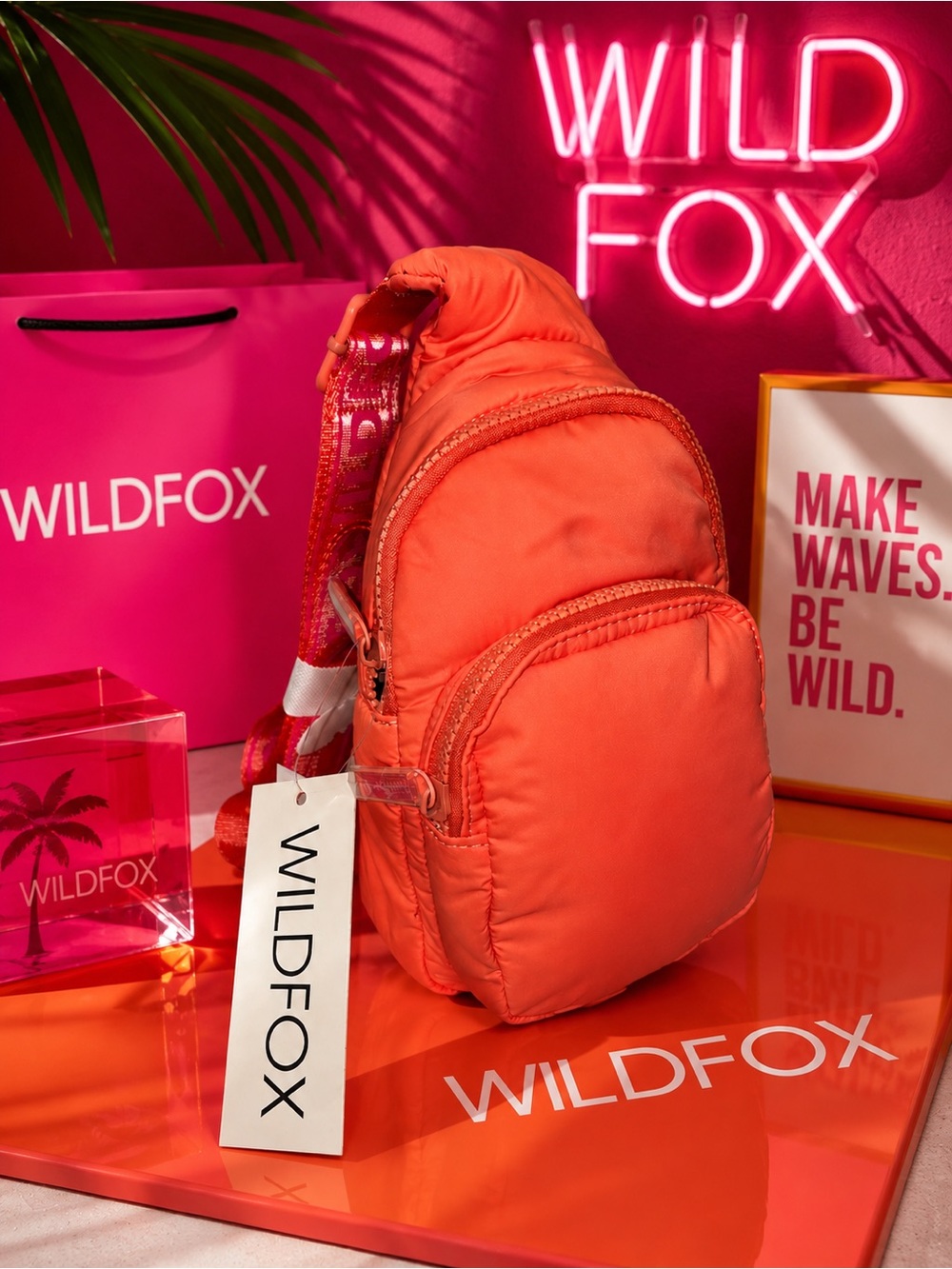 NWT Wildfox Parachute Crossbody Double Zip Sling Bag – Peach/Coral 🧡 🩷